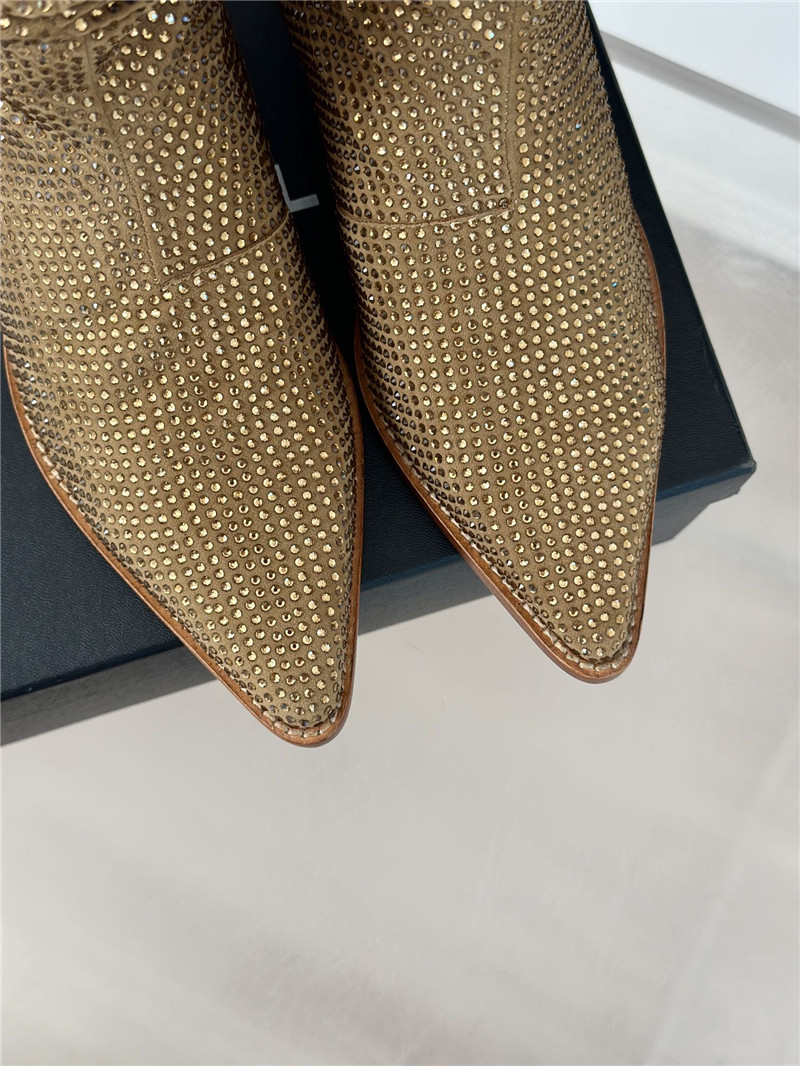 Ch**el gold pointed toe rhinestone block ankle boots