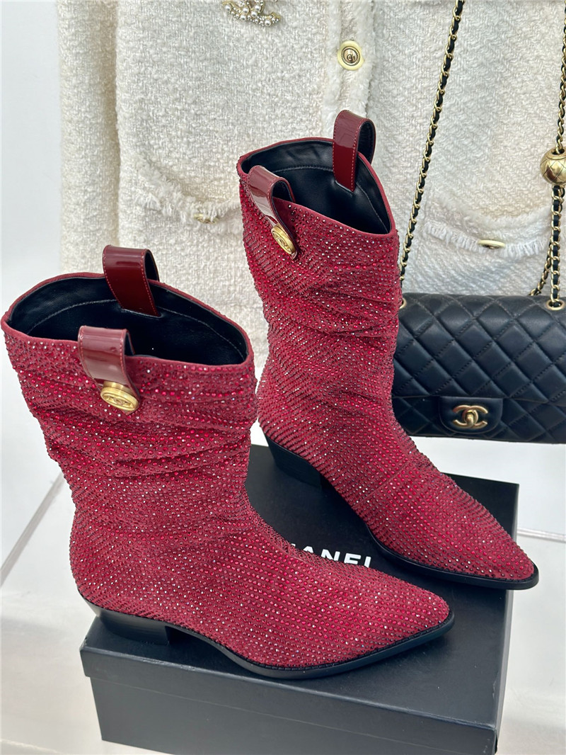 Ch**el pointed toe rhinestone block heel ankle boots