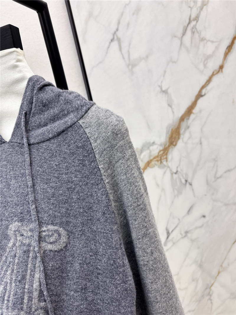 Vanitoo Logo-Intarsia Knit Hoodie Navy/Grey