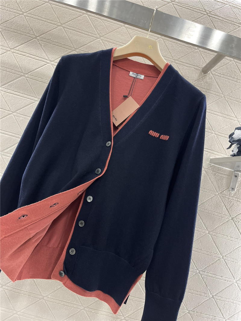 Miu Miu Contrast V-Neck Cardigan Navy/Pink