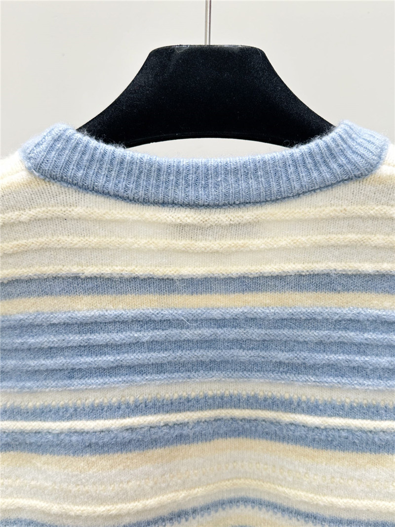 Ch**el jacquard-knit stripe cardigan white/blue
