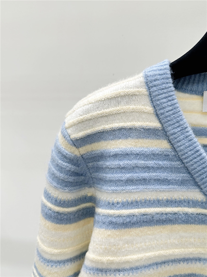 Ch**el jacquard-knit stripe cardigan white/blue