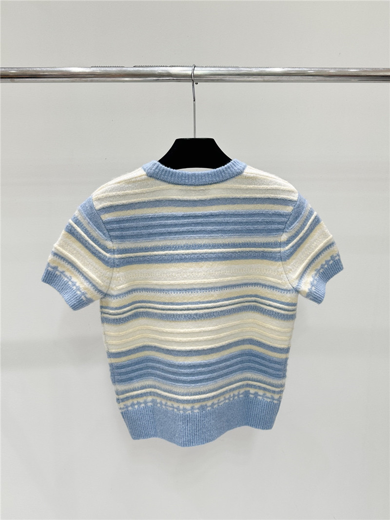 Ch**el jacquard-knit stripe short-sleeve top white/blue