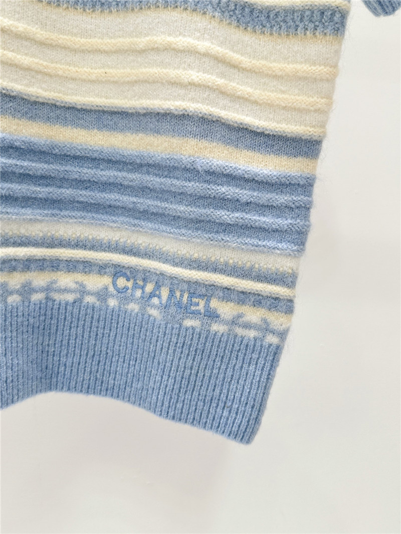 Ch**el jacquard-knit stripe short-sleeve top white/blue