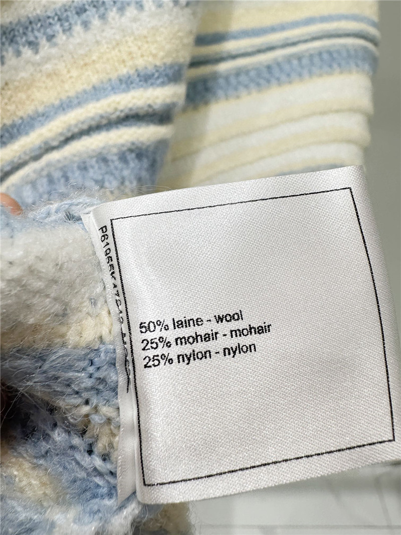 Ch**el jacquard-knit stripe short-sleeve top white/blue