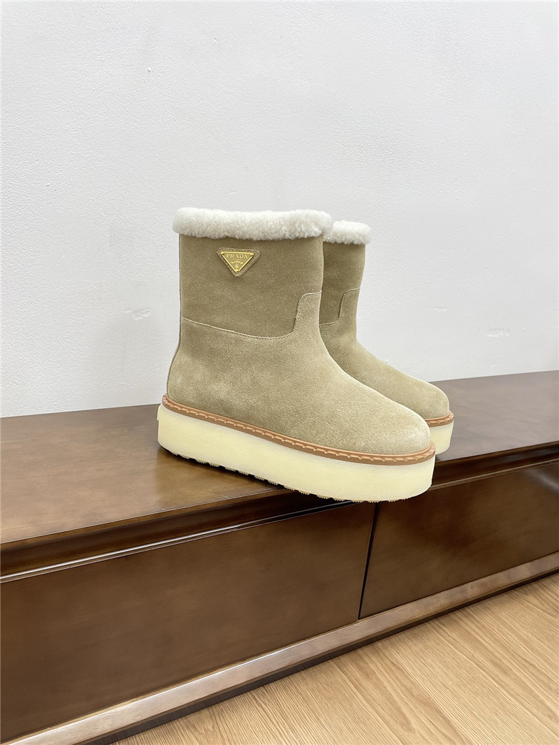 Pra*a triangle-logo platform beige suede boots