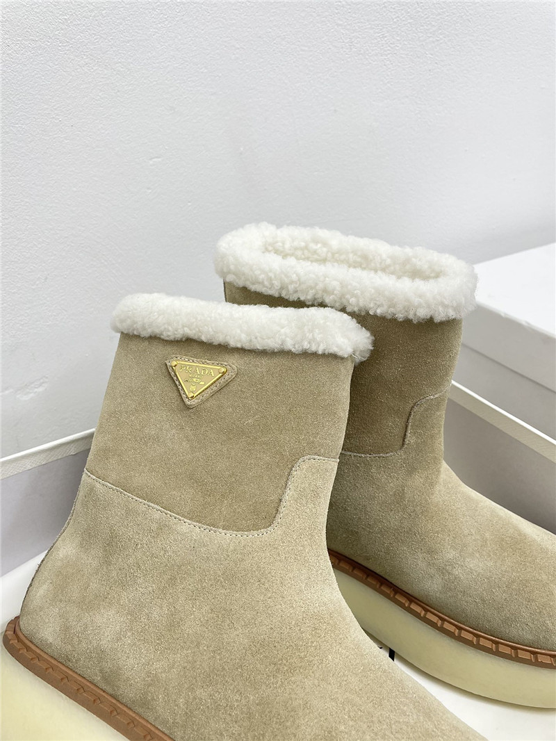 Pra*a triangle-logo platform beige suede boots
