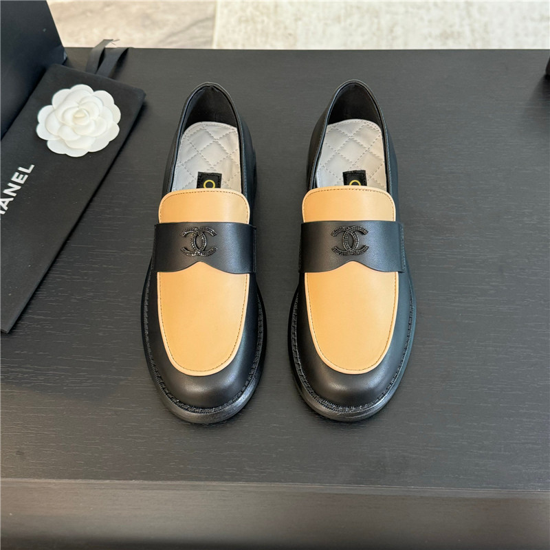 Ch**el black/beige shiny lambskin moccasins loafers