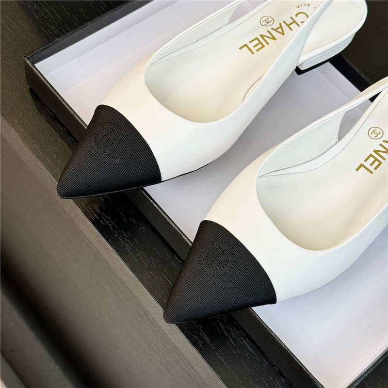 Ch**el flat slingbacks in ivory/black calfskin
