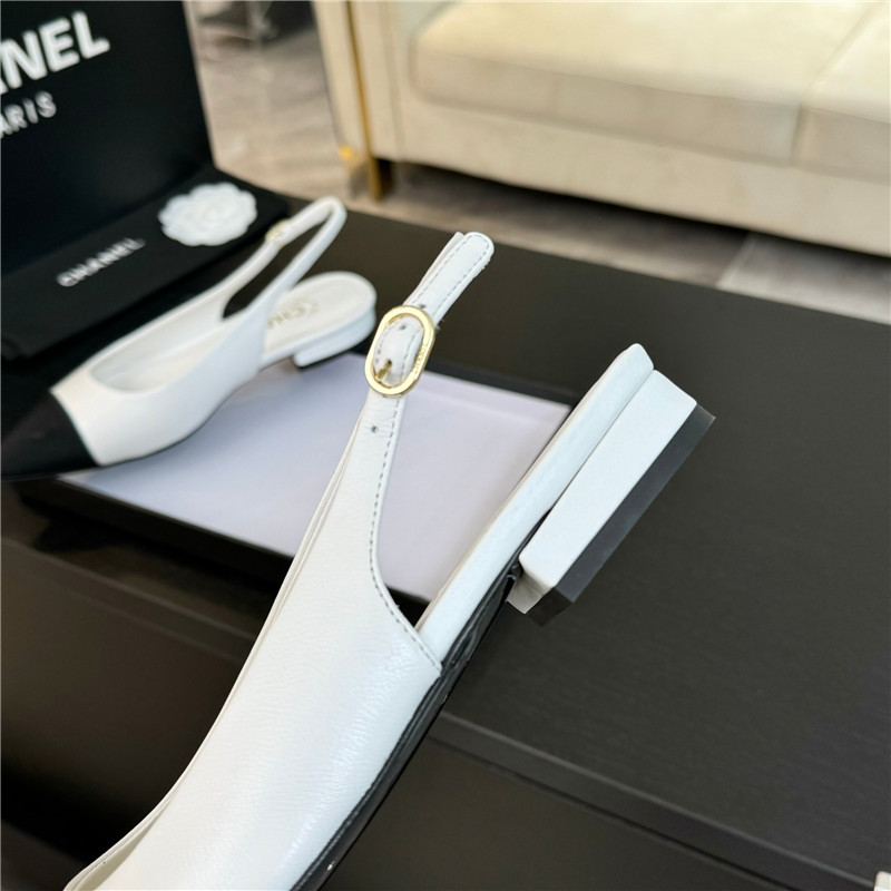 Ch**el flat slingbacks in ivory/black calfskin