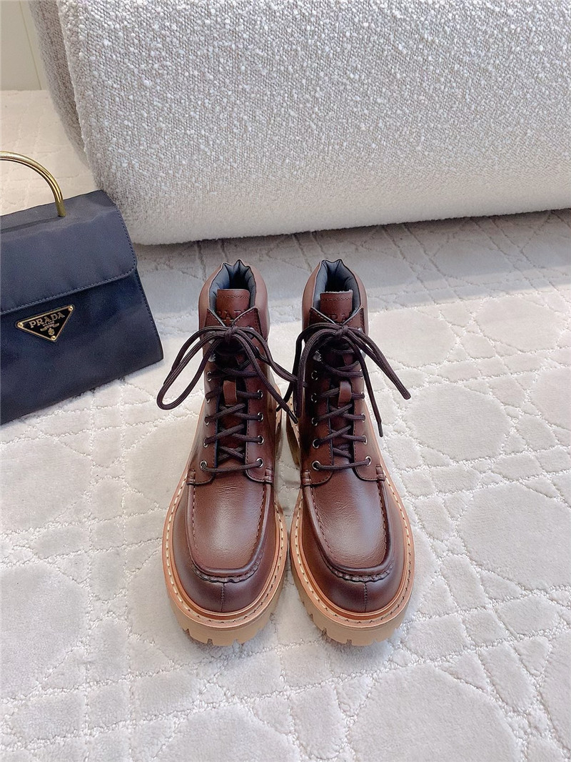 Pra*a platform lace-up calfskin ankle boots in brown