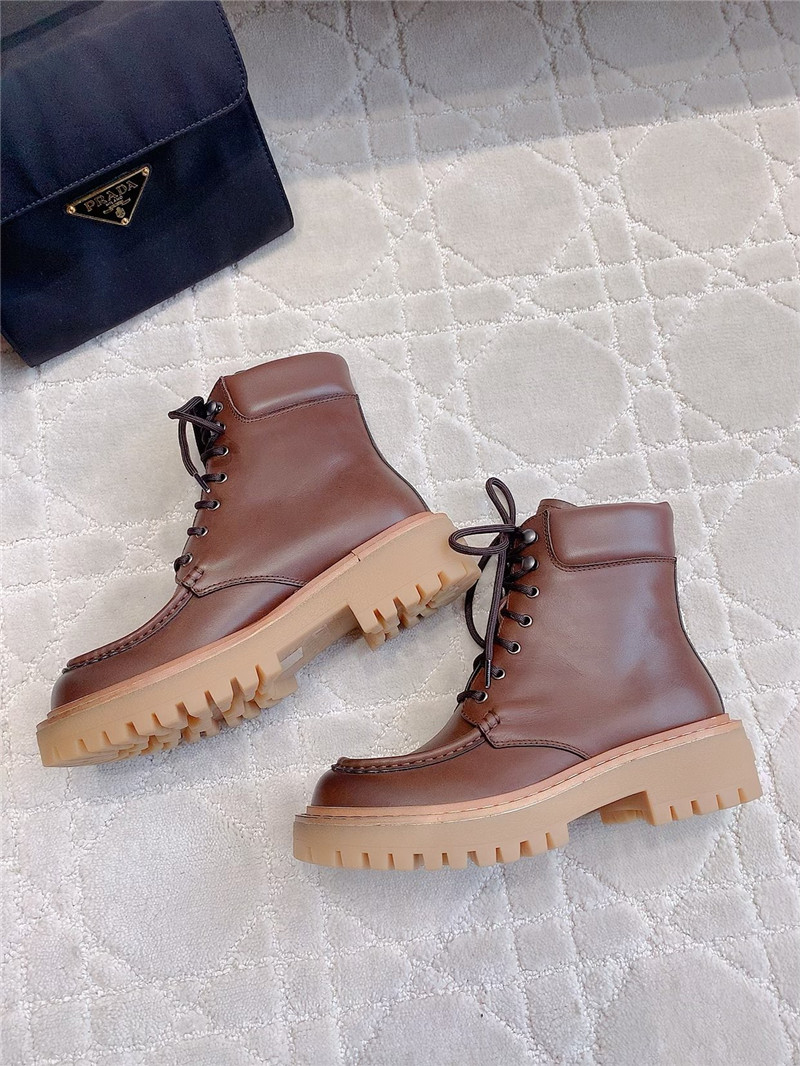 Pra*a platform lace-up calfskin ankle boots in brown