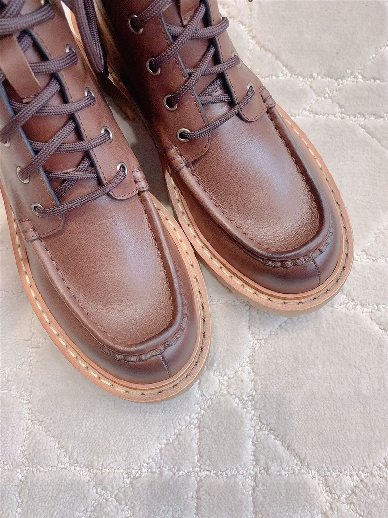 Pra*a platform lace-up calfskin ankle boots in brown