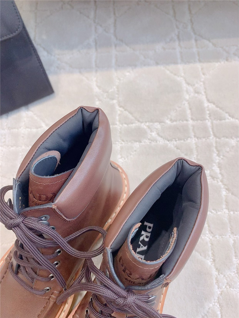 Pra*a platform lace-up calfskin ankle boots in brown