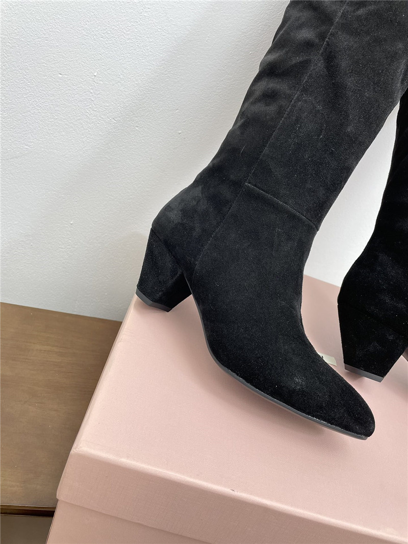 Miu Miu Black Suede Knee-High Boots