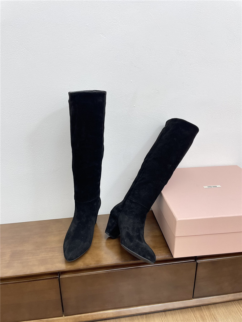 Miu Miu Black Suede Knee-High Boots
