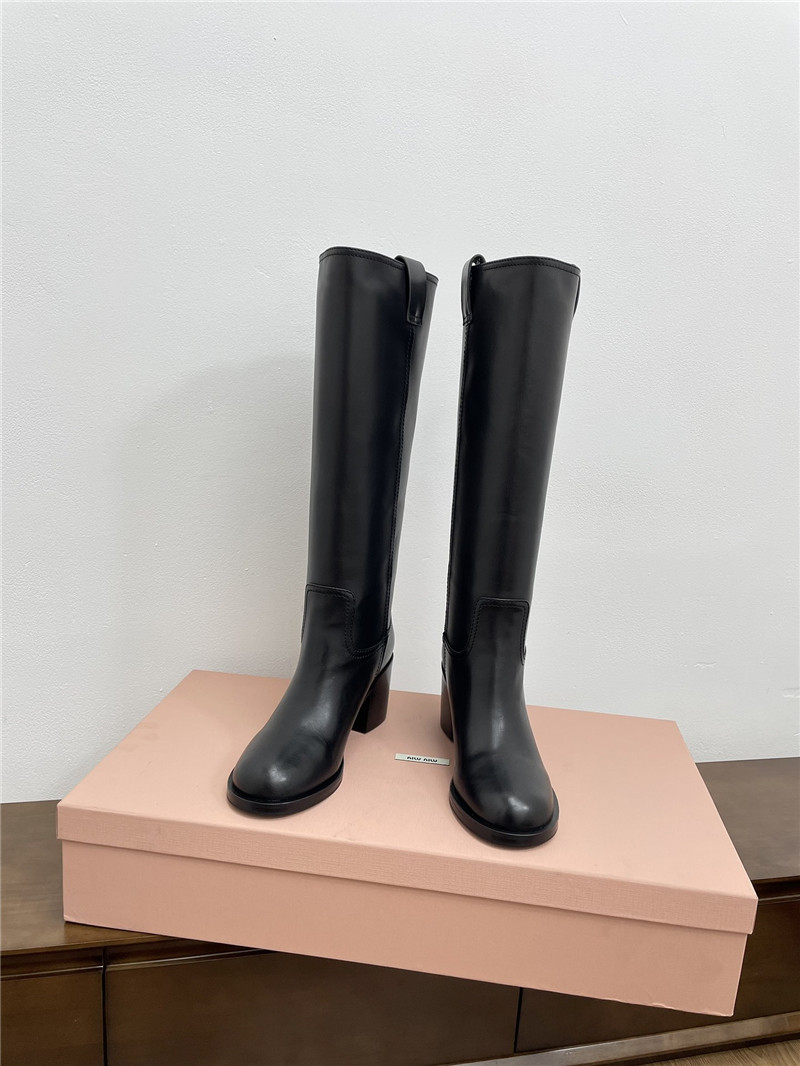 Miu Miu Black Leather Knee-High Boots