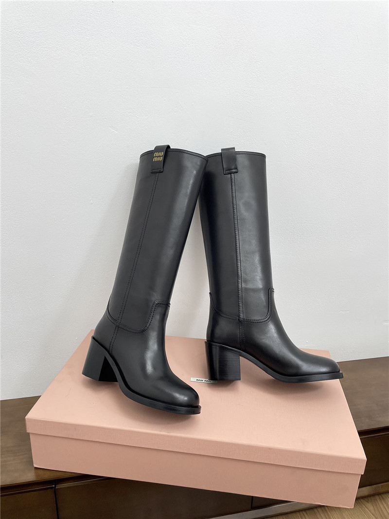 Miu Miu Black Leather Knee-High Boots