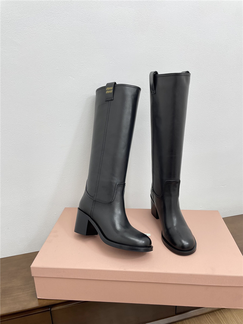 Miu Miu Black Leather Knee-High Boots