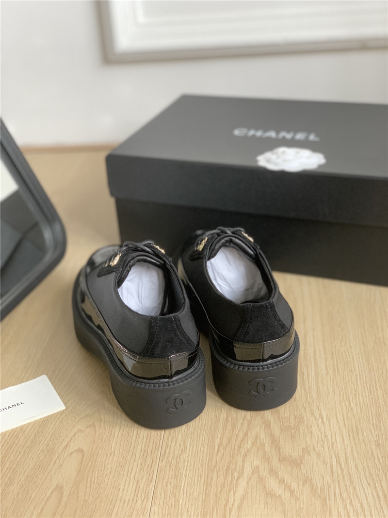 Ch**el black nylon suede patent calfskin lace-up oxfords