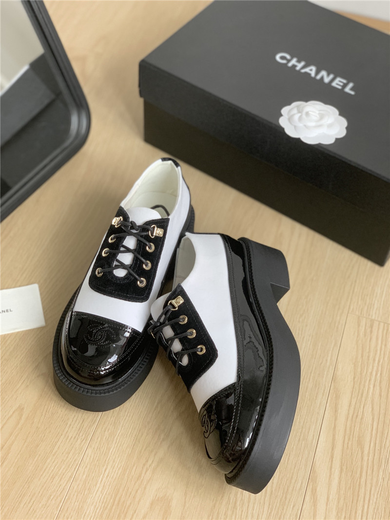 Ch**el nylon suede patent calfskin lace-up oxfords