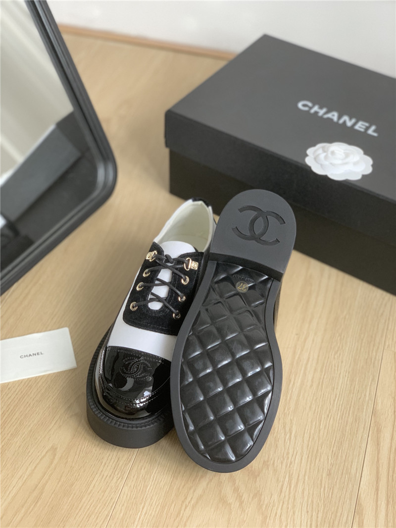 Ch**el nylon suede patent calfskin lace-up oxfords