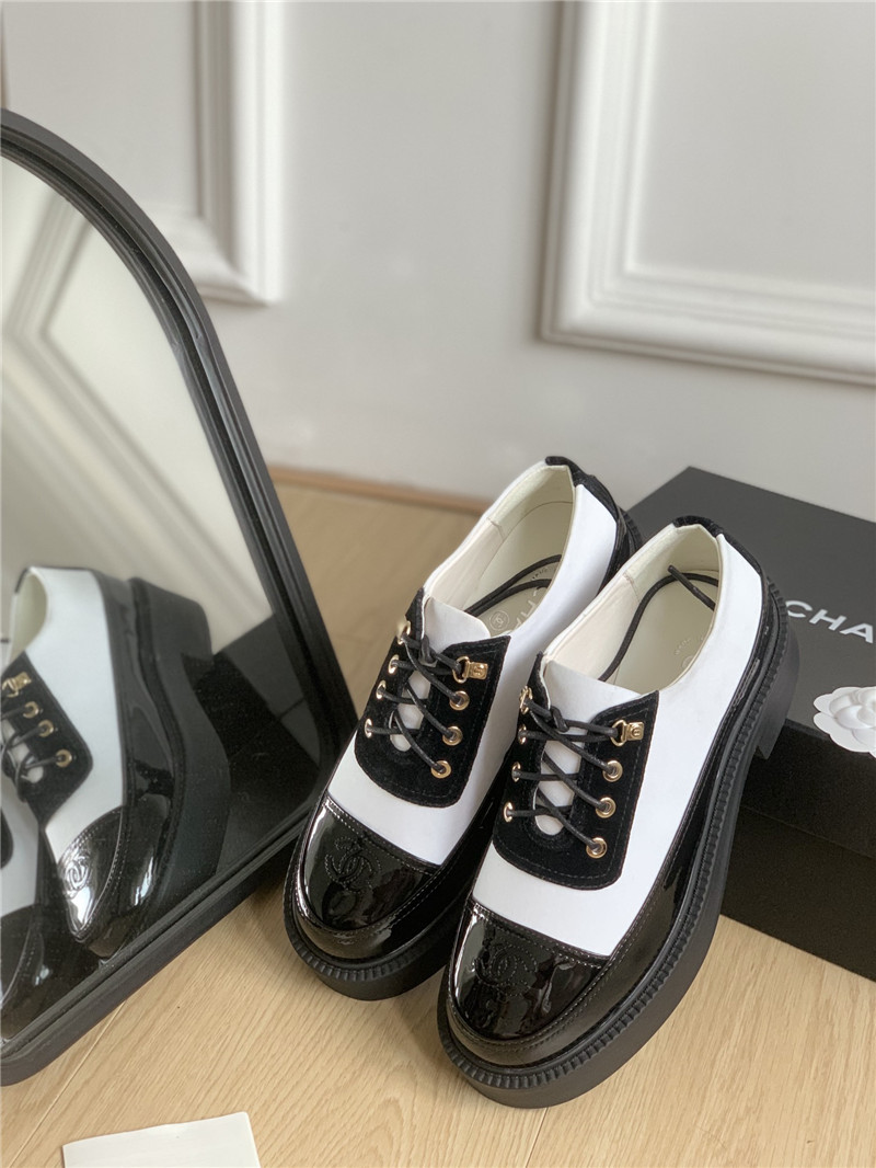 Ch**el nylon suede patent calfskin lace-up oxfords