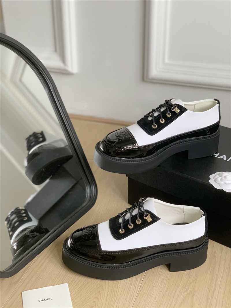 Ch**el nylon suede patent calfskin lace-up oxfords