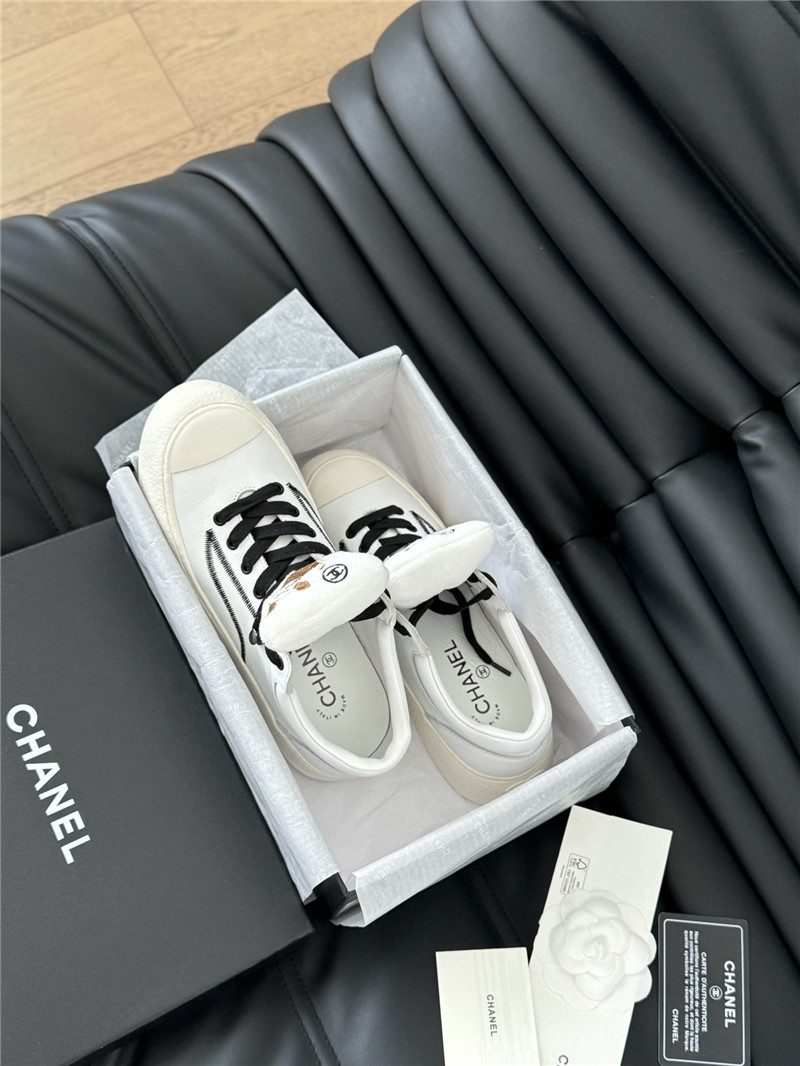 Ch**el white lace-up low top sneakers