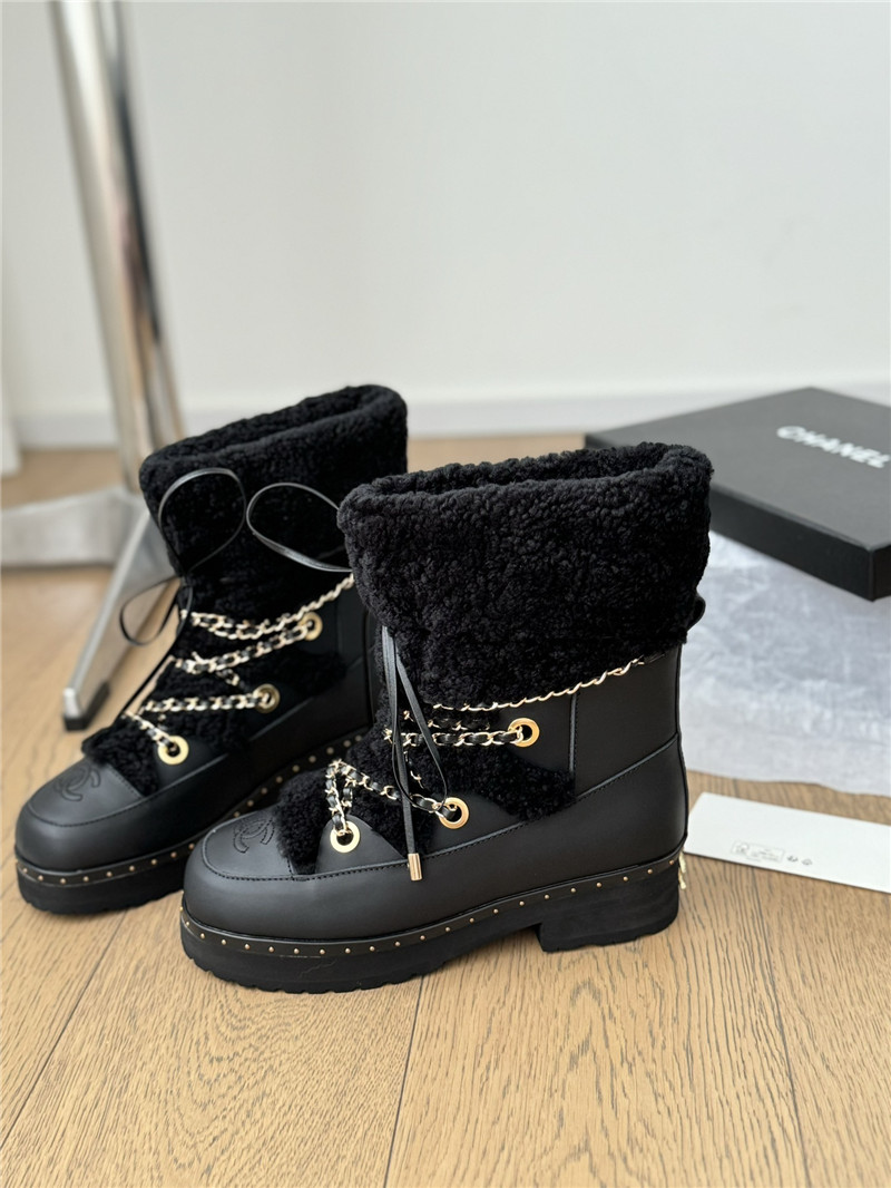 Ch**el black calfskin wool snow boots