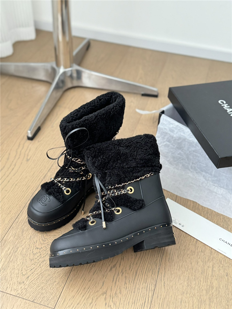 Ch**el black calfskin wool snow boots