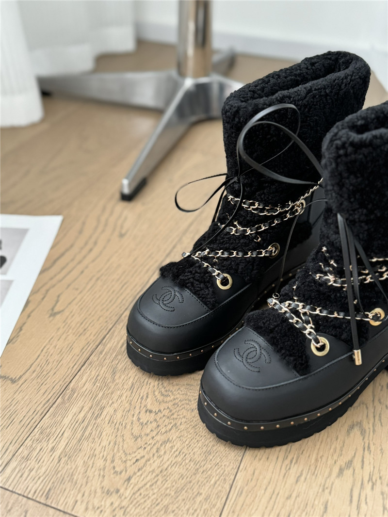 Ch**el black calfskin wool snow boots
