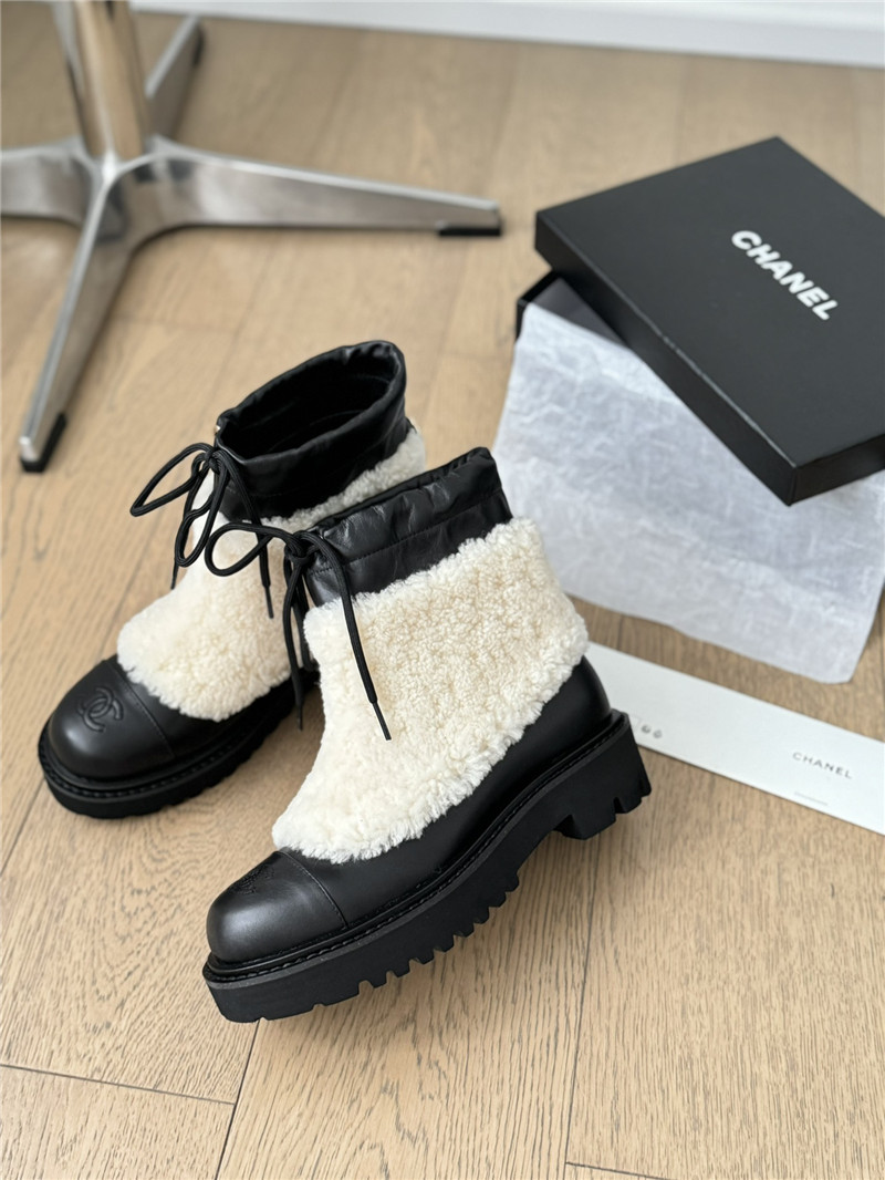 Ch**el beige calfskin wool ankle boots