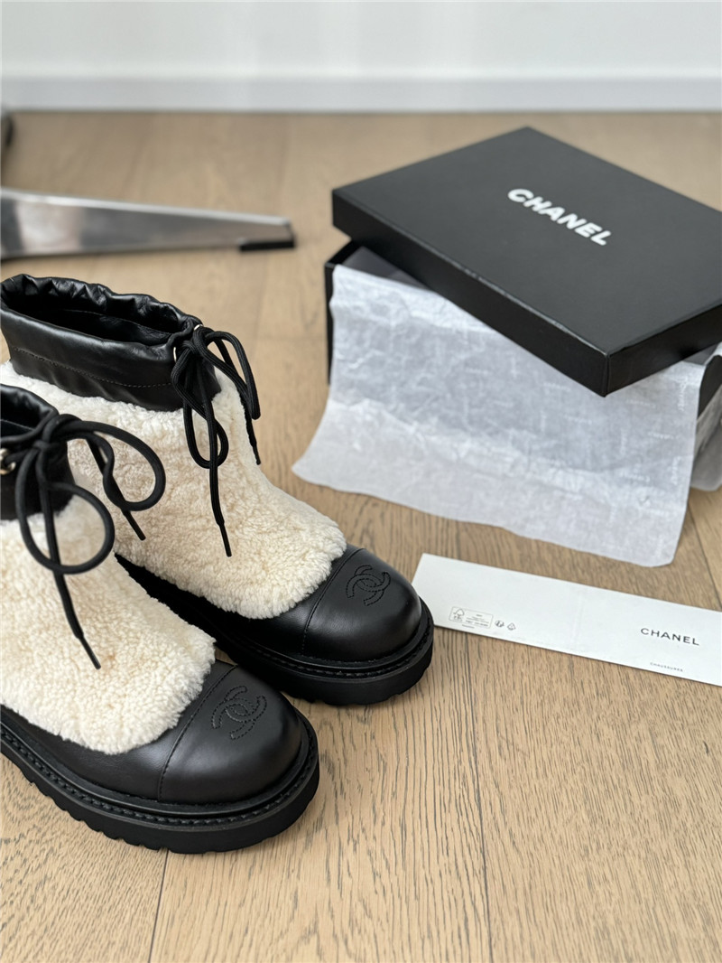 Ch**el beige calfskin wool ankle boots