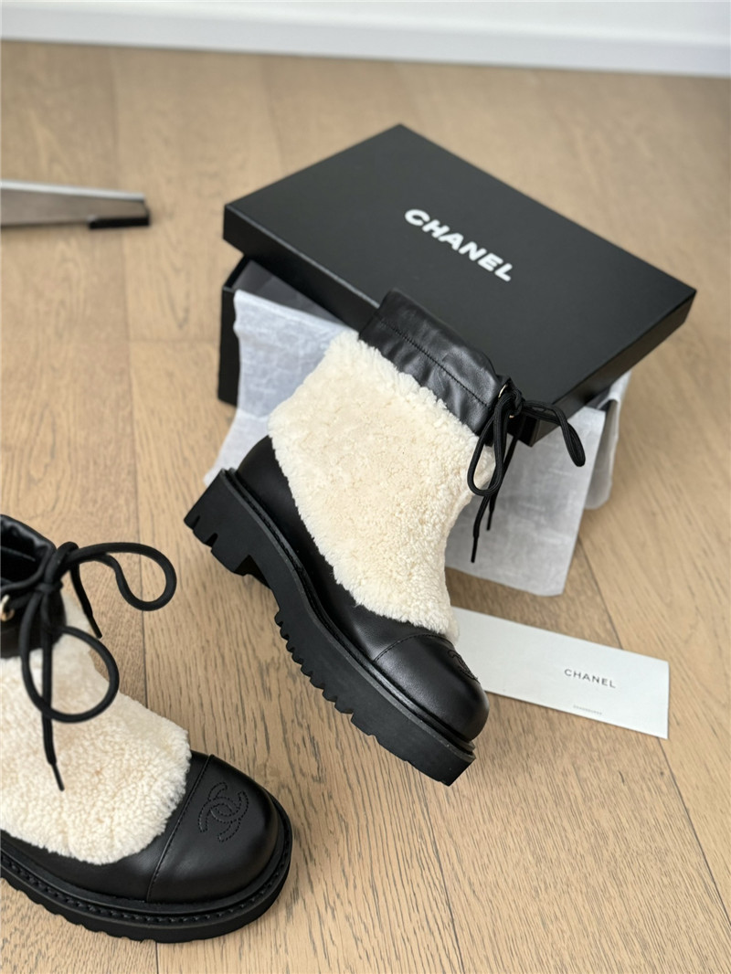 Ch**el beige calfskin wool ankle boots