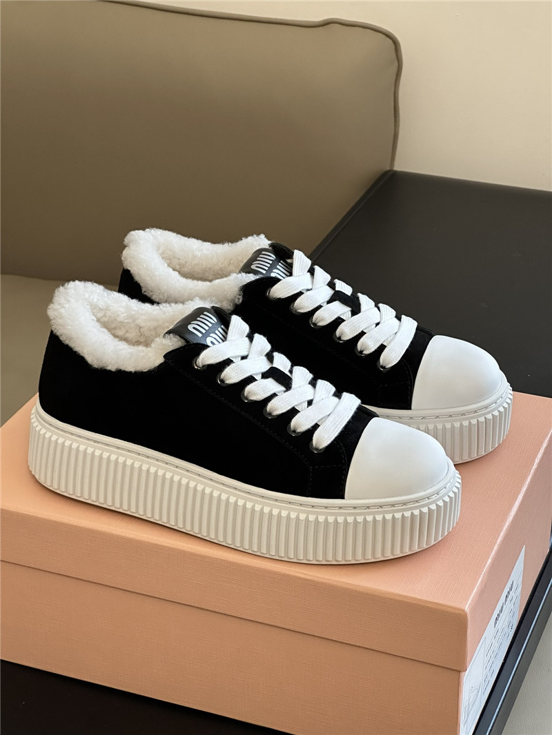 Miu Miu Shearling Lined Black Suede Sneakers