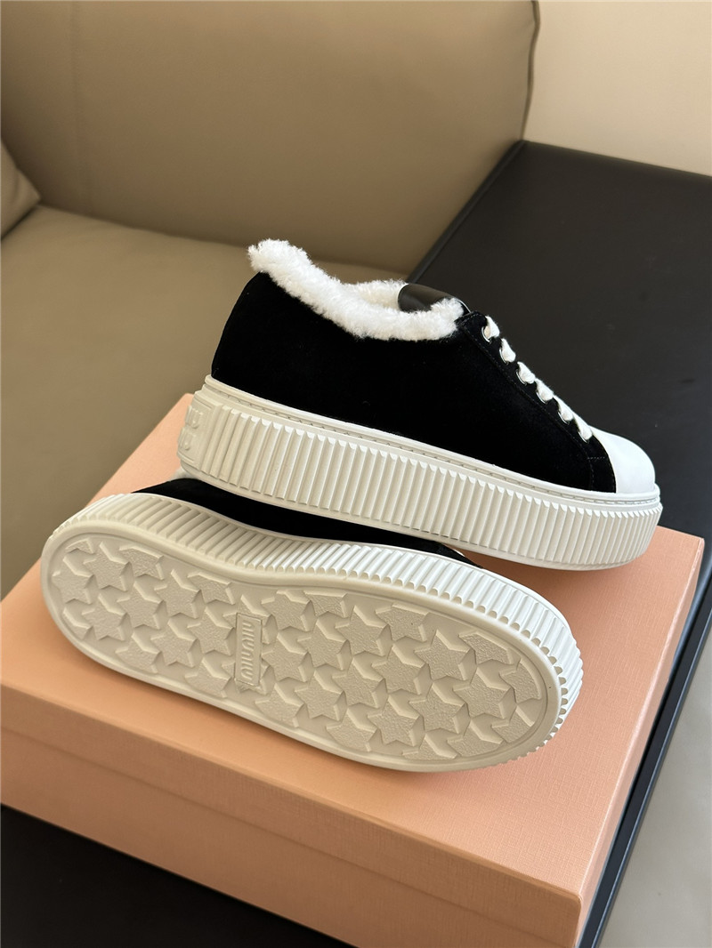 Miu Miu Shearling Lined Black Suede Sneakers
