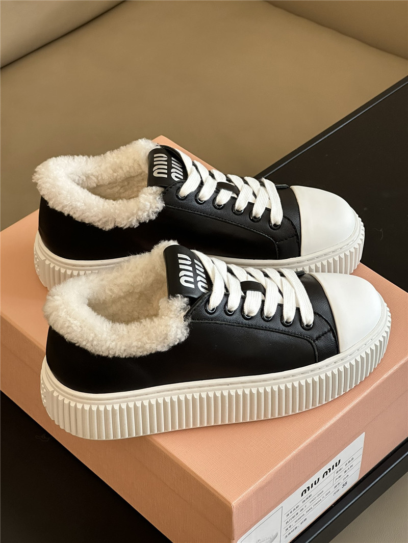 Miu Miu Shearling Lined Leather Sneakers