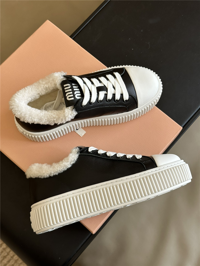 Miu Miu Shearling Lined Leather Sneakers