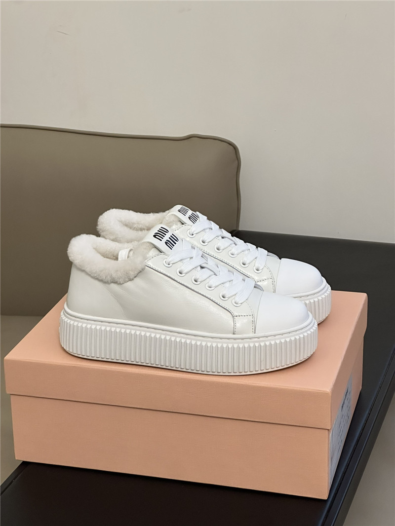 Miu Miu White Shearling-Lined Suede Sneakers
