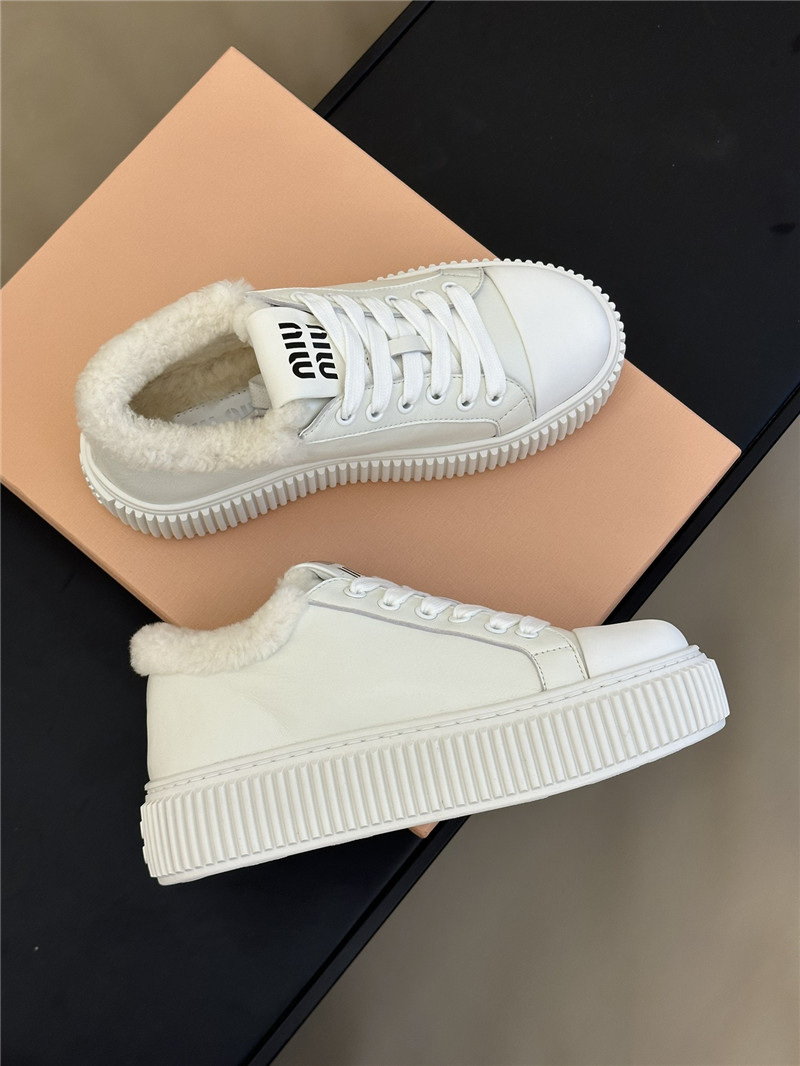 Miu Miu White Shearling-Lined Suede Sneakers