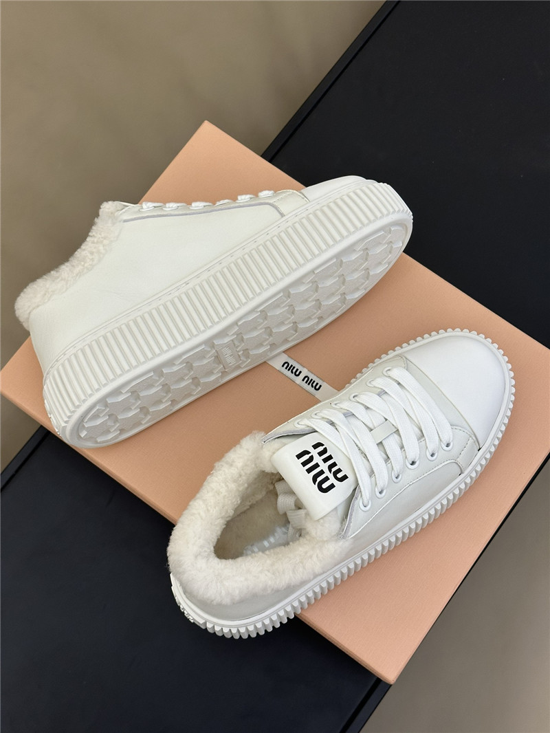 Miu Miu White Shearling-Lined Suede Sneakers