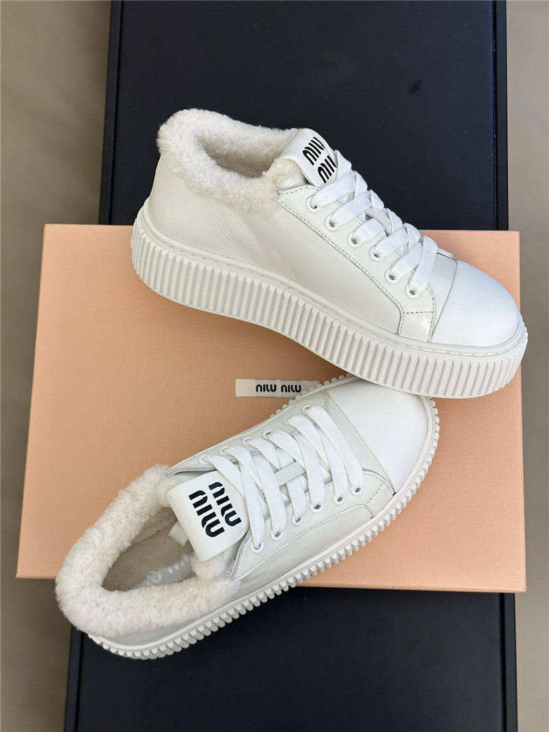 Miu Miu White Shearling-Lined Suede Sneakers