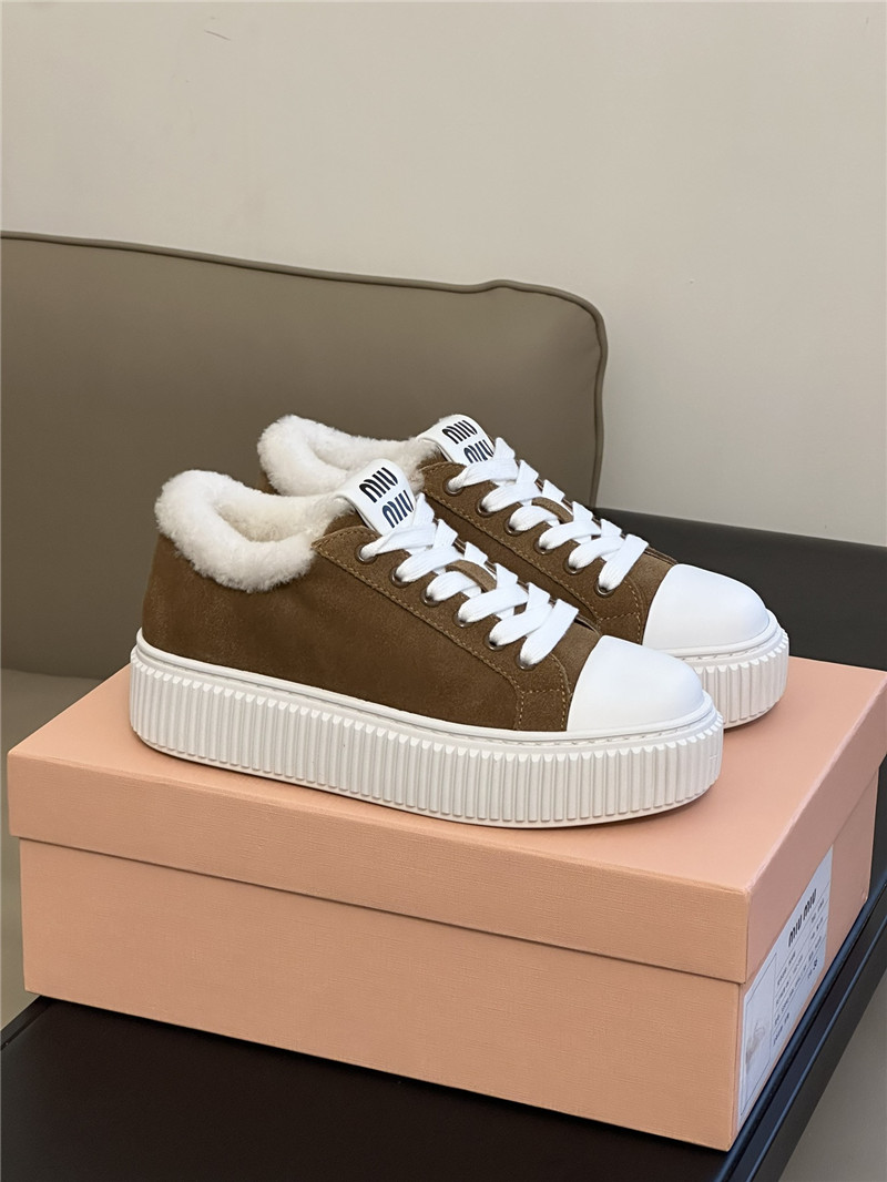 Miu Miu Shearling-Lined Suede Sneakers