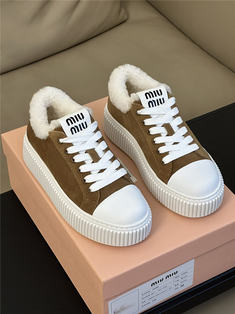 Miu Miu Shearling-Lined Suede Sneakers