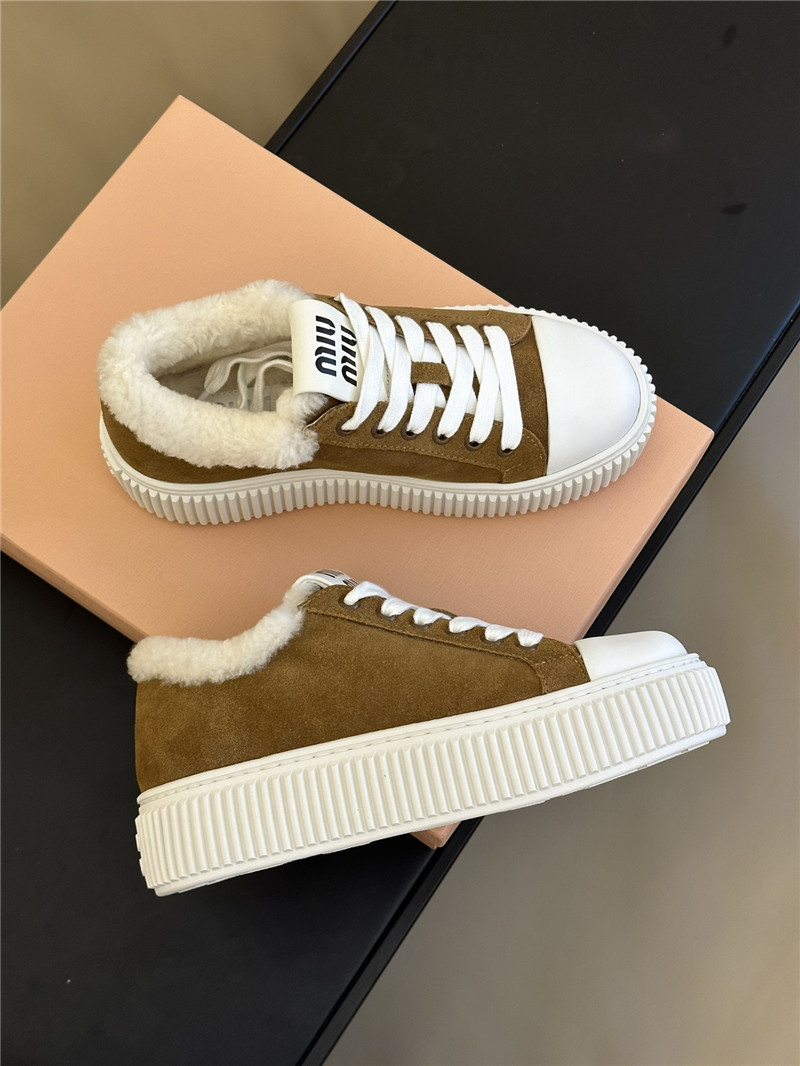 Miu Miu Shearling-Lined Suede Sneakers