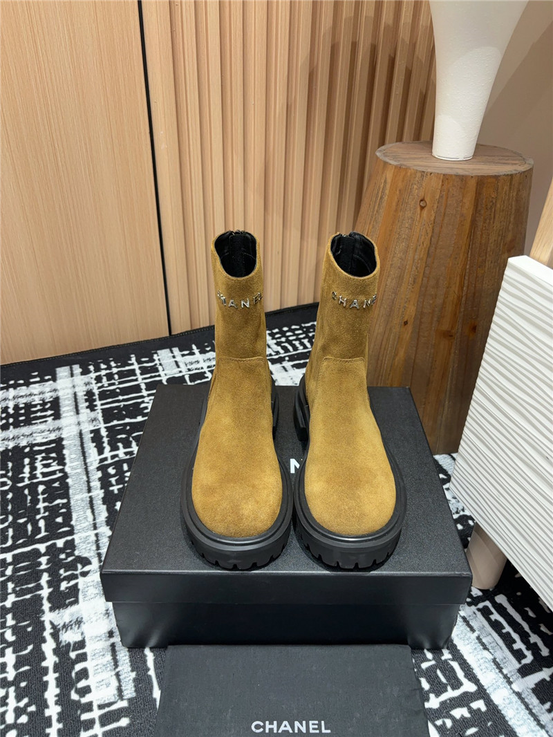 Ch**el brown platform suede leather ankle boots