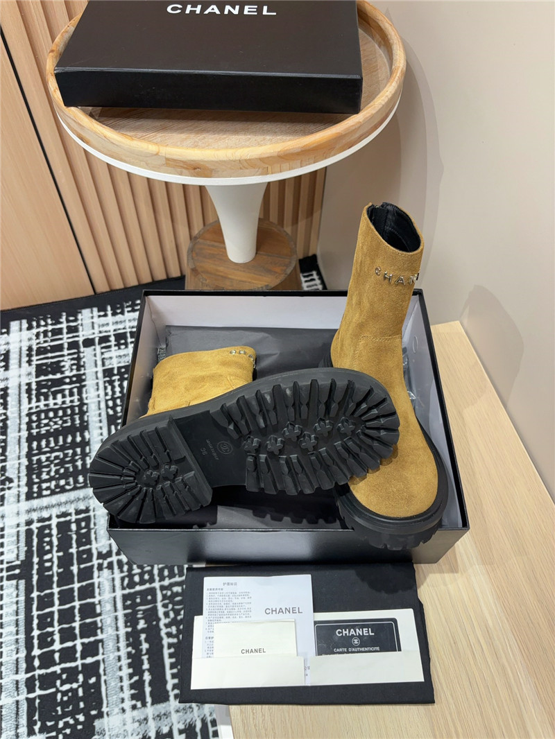 Ch**el brown platform suede leather ankle boots