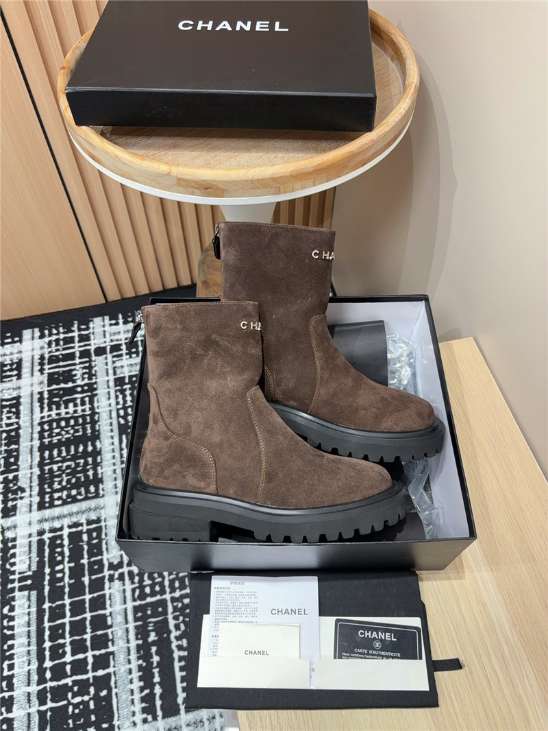 Ch**el platform suede leather ankle boots