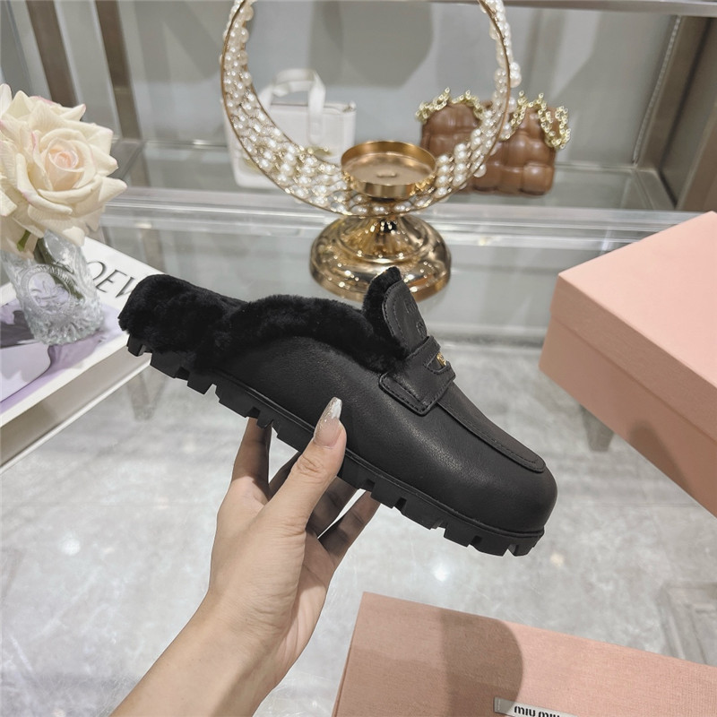 Miu Miu Black Leather Penny Mules